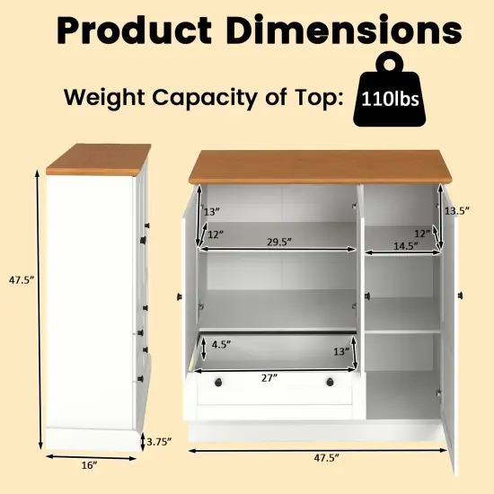 Kitchen Storage Cabinet with 3 Doors 2 Drawers and Adjustable Shelf {5}