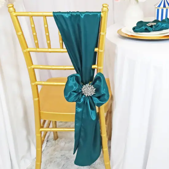 10 Pieces Satin Chair Sashes 8 by 108 inches Peacock {2}