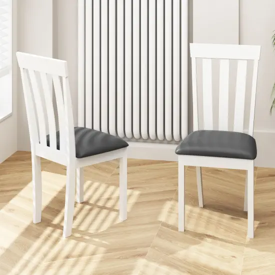 Set of 2 Wooden Kitchen Chairs with Comfortable Padded Seat and Rubber Wood Frame White {5}