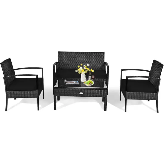 4 Pieces Patio Rattan Cushioned Furniture Set-Black {6}