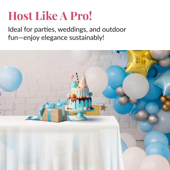 Prestee 48 White Plastic Tablecloth 108x54 Inches - No See-Through Rectangular Disposable Tablecloths for Indoor and Outdoor Events - Heavy-Duty and Waterproof for Holiday and Thanksgiving {2}