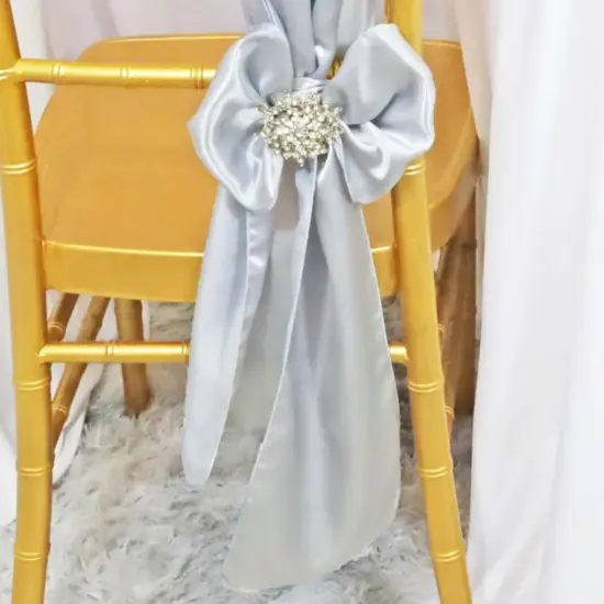 10 Pieces Satin Chair Sashes 8 by 108 inches Platinum or Light Silver {4}