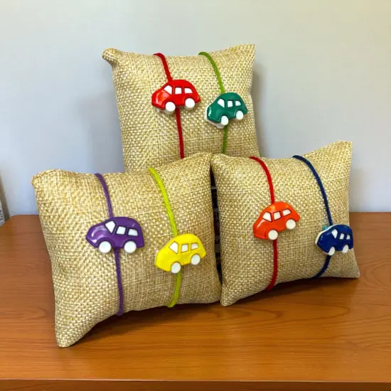 Set Of 2 Cute Cartoon Rakhi Featuring Adorable Car Designs Thread Perfect Rakhi for Brother Raksha Bandhan Bracelets for Bhai Bhaiya {2}