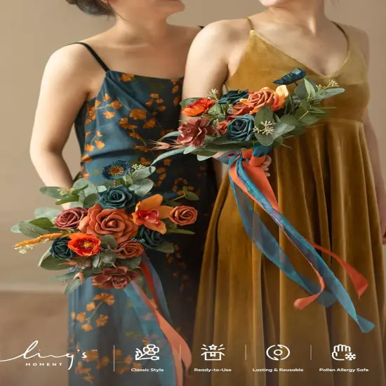 Artificial Flowers - Bridesmaid Bouquet (Orange & Dark Teal) {4}