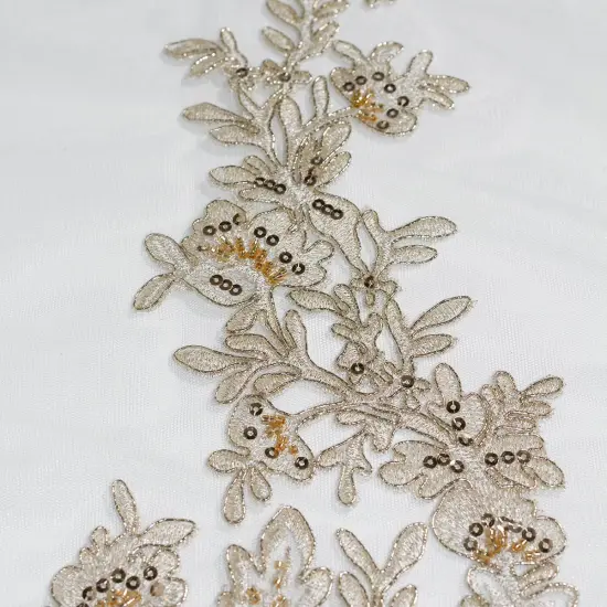 1 Yard Elegant Beaded and Corded Bridal Lace Fabric Embroidered on 100% Polyester Net Mesh 52 inch Width Silver {7}