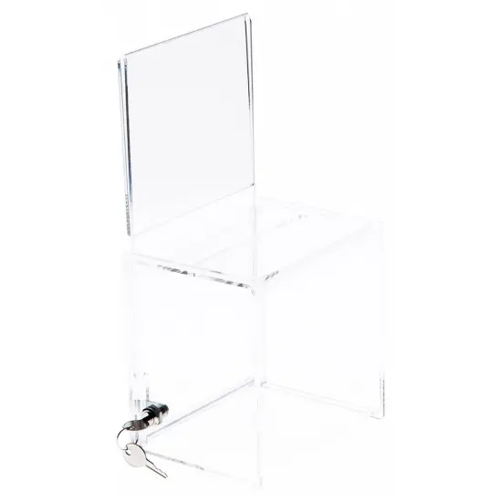 Plymor Clear Acrylic Locking Ballot / Collection Box + Sign Holder, 6.25" W x 4.5" D x 6" H (Holds 5.75" x 5" Sign) {1}