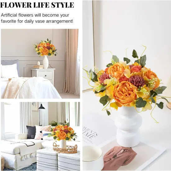 Peonies Artificial Flowers, Orange Silk Peonies Flowers Fake Peonies Bouquet for Autumn Spring Summer {4}