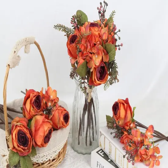 Vintage Rose Hydrangea Artificial Flowers Fake Flower Bouquet Silk Flower {2}