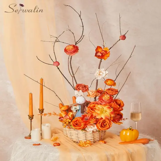 Artificial Fall Flowers - Bright Orange (Square) {3}
