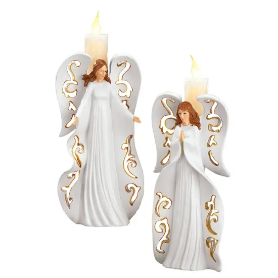 Collections Etc Guardian Angel Flameless Taper Candle Pair {2}