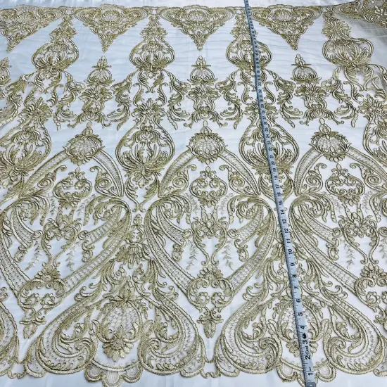 1 Yard Corded Bridal Lace Fabric, Embroidered on 100% Polyester Net Mesh, 52" Width,Elegant Fabrication for Gowns & D&eacute;cor Gold {1}