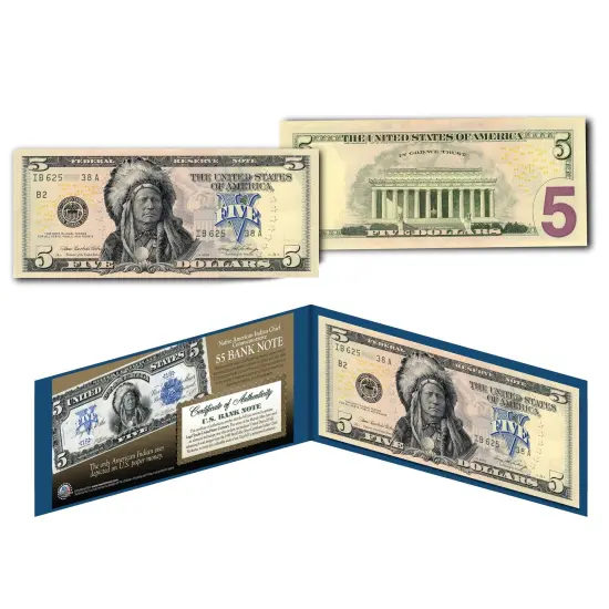 Collections Etc Collectible Native American Chief 5 Dollar Banknote {2}