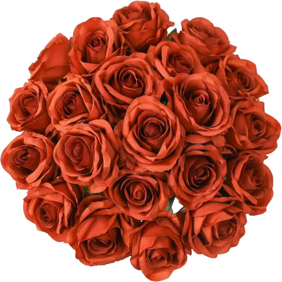10 Pcs Artificial Burnt Orange Roses Flower {1}