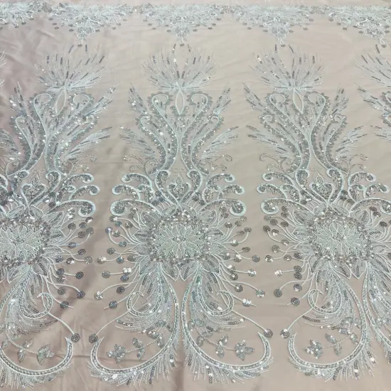 1 Yard Beaded Lace Fabric on 100% Polyester Net Mesh, Embroidered Lace Materia, 52" Wide Gold {4}