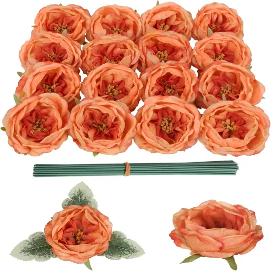 16pcs Artificial Peonies Flowers - Orange {1}