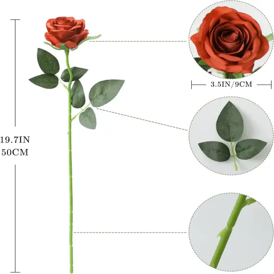 10 Pcs Artificial Burnt Orange Roses Flower {4}