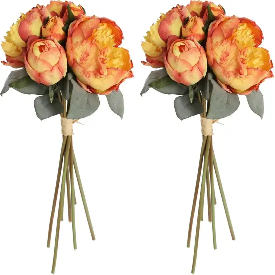 2 Bouquets Vintage Silk Peonies Flowers - 14 Heads (Orange) {1}