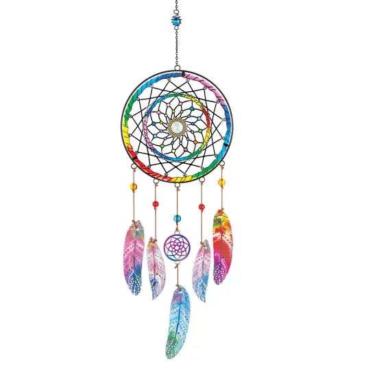 Collections Etc Rainbow Dream Catcher Glass & Metal Windchime {2}