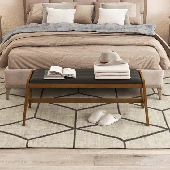 Costway 1/2 PCS 50" Long Solid Wood Dining Bench with Faux Leather Padded Seat Rubber Wood Frame {5}