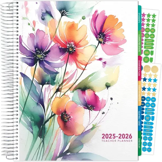 Deluxe Teacher Planner Notebook 8.5x11 (Rainbow Floral) {1}