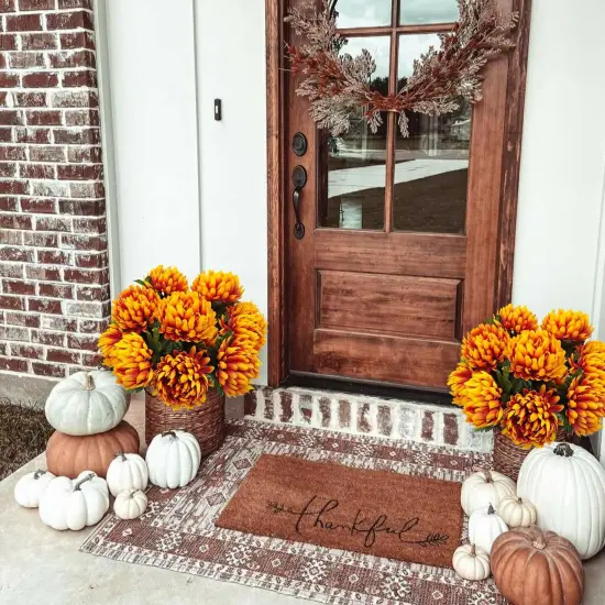 Fake Mums Fall Flowers-2 Pcs 10 Heads {4}