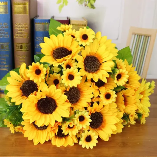 Summer Sunflowers &ndash; 6 Pack 12" Artificial Silk Flowers with Stems, 13 Heads & 27 Leaves for Indoor & Outdoor Decor Floral Arrangements {4}