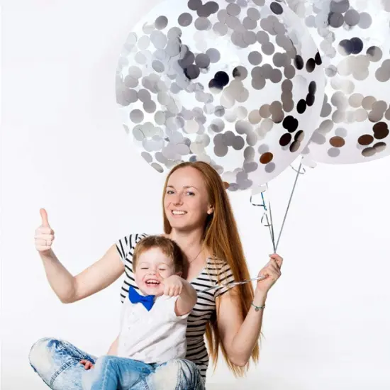 36 Inch Giant Confetti Balloons, Silver Latex Confetti Round Balloons for Birthdays Weddings Receptions Festival Party Decoration, Pack of 5 {4}