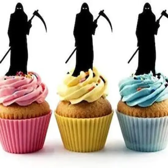 Grim Reaper Death Silhouette Acrylic Cupcake Toppers 12 pcs {1}
