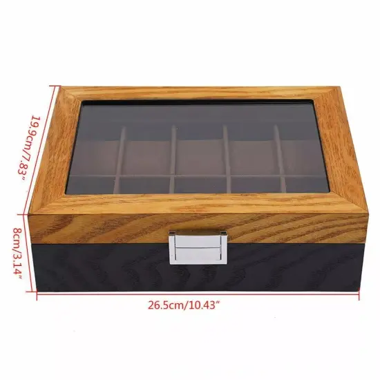10-Slot Leather Watch Box Display Case Organizer Glass Jewelry Storage with Lock {4}