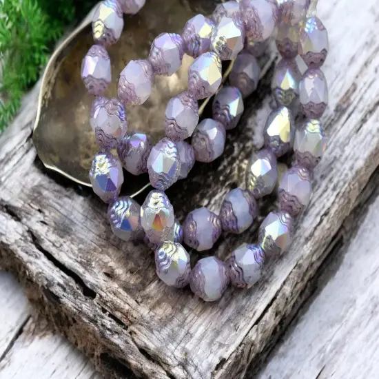 *15* 6x8mm Purple AB Washed Thistle Oval Cathedral Beads {5}
