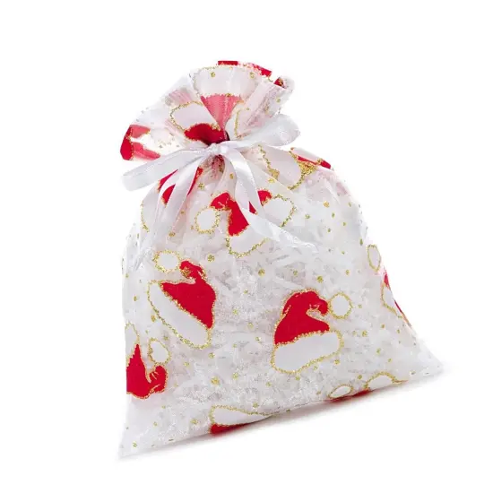 White Santa Hat Gift Bags Holiday Themed 4&rdquo; x 6&rdquo; Pouches {4}