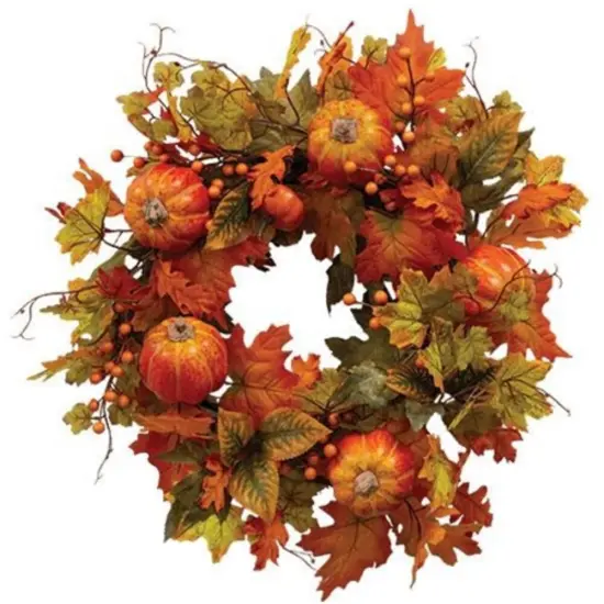 Fall Leaves Berries & Pumpkins Wreath {1}