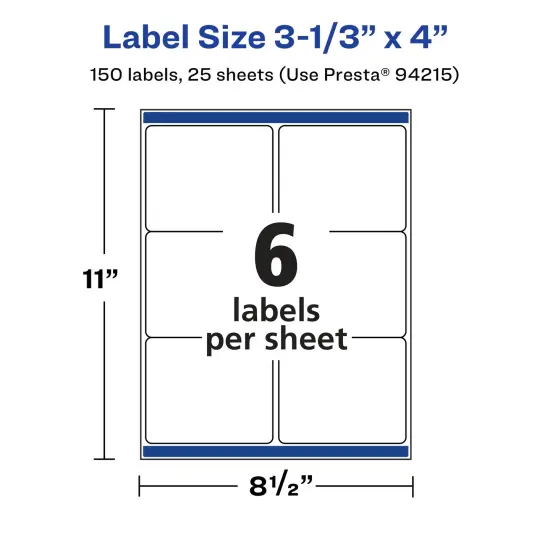 Avery Matte White Rectangle Labels, 3-1/3" x 4" {5}