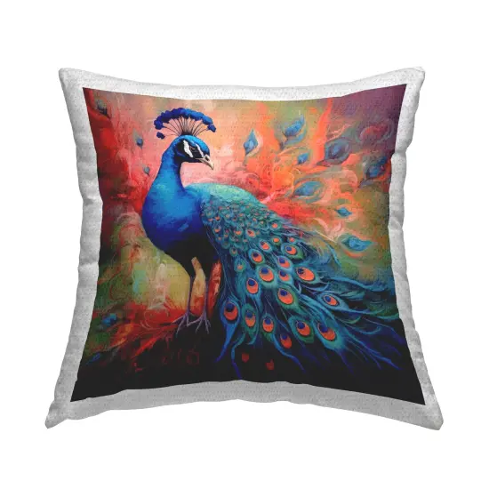 Feathered Fantasy Peacock Outdoor Printed Pillow Design by Lazar Studio, 18 x 7 x 18 {1}