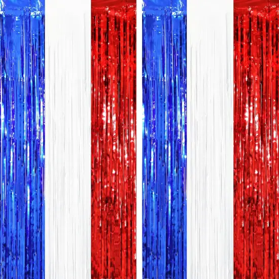 2 Pack Red White and Blue Tinsel Foil Fringe Curtains, 4th of July Decorations, Metallic Tinsel Party Streamers Backdrop for Patriotic, Memorial Day, Independence Day Party Decorations {1}