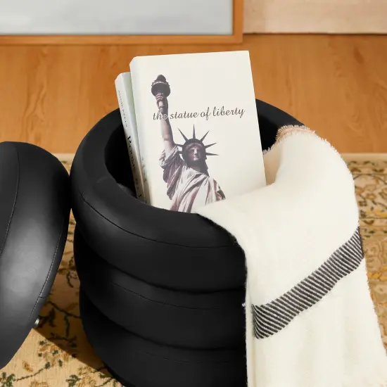 19.5"H Leather Upholstered Storage Ottoman or Accent Stool Black {2}