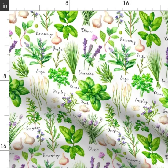 Various Fabrics by the Yard or Fat Quarter Cooking Ingredients Green Herbs Sage Garlic Rosemary Parsely Chives Oregano Basil Custom Printed Fabric by Spoonflower {2}