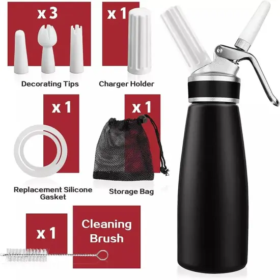 Whipped Cream Dispenser Durable Aluminum Foam Whipper 1 Pint 500ml Cream Maker {2}