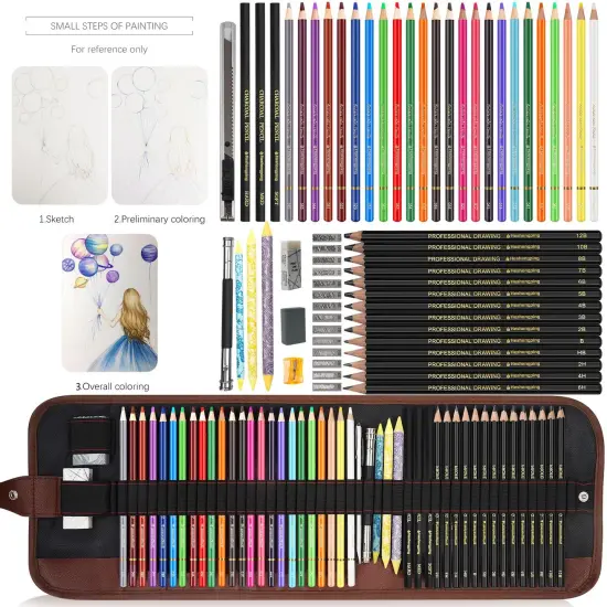 Sketch & Drawing Art Pencil Kit 52 Piece Set, 24 Color Pencil for Coloring Books, Pencil of Graphite & charcoal, 3-color Sketchbook, coloring book Etc, Art Supply Ideal for Adult Student Beginner Teen {3}