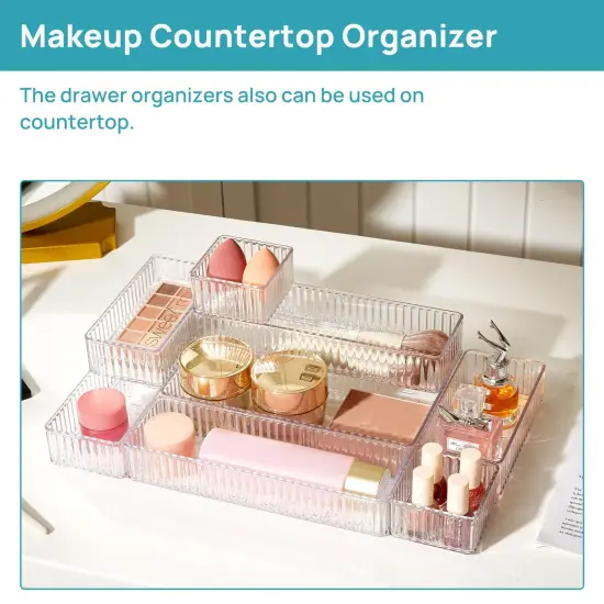7 PCS Clear Drawer Organizers Bins, 4-Size Stackable Makeup and Vanity Drawer Organizer Trays, Acrylic Bathroom Drawer Storage Containers for Cosmetic, Office Supply, Kitchen Utensils Gadgets {6}