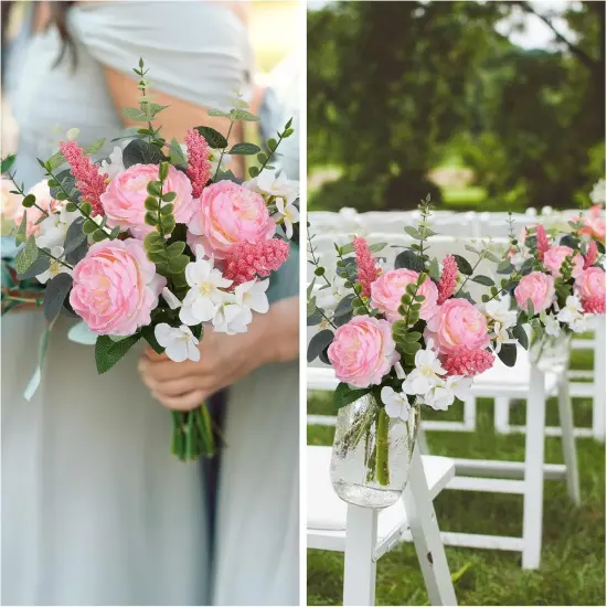 Artificial Silk Flowers Artificial Flowers Bouquets Pink Florals Arrangements Faux Peony Faux Flower Stems for Spring Wedding Bride Home Table Centerpiece Farmhouse Decorations 16PCS {2}