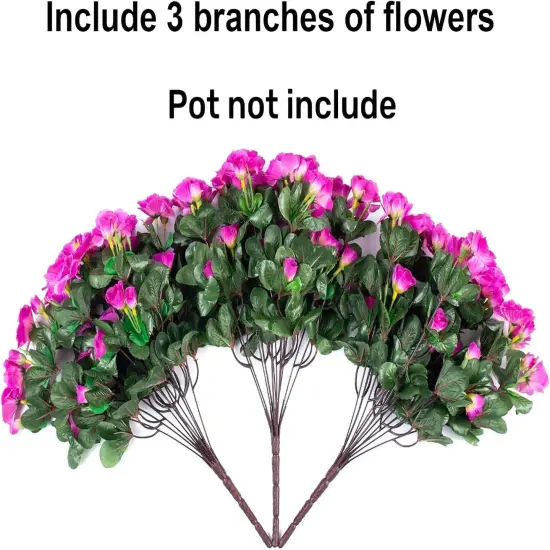 Artificial Faux Outdoor Flowers Plants for Outside Summer Decoration, Fake Silk Fuchsia Camellia UV Resistant Realistic for Planter Porch Patio Balcony Garden Home, 3 Bundles {4}