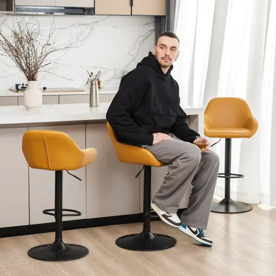 Set of 1/2/3/4 Mid-Century Modern Leatherette Gaslift Adjustable Swivel Bar Stools {3}