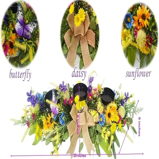 Candle Holders Spring Summer Centerpiece,3 Wick Candle Holder with Daisy and Sunflowers, Perfect for Spring Decor,Easter Centerpiece Table Decor,Indoor Home Decor,Desktop Decor {4}