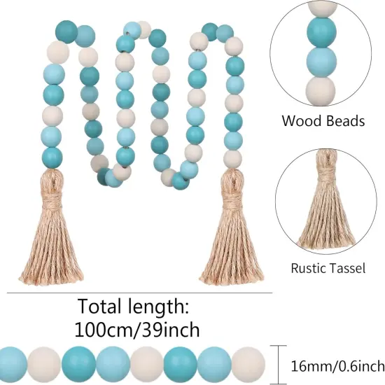 Wood Bead Garland,39in Farmhouse Beads with Tassels Boho Beads for Tiered Tray Decorative Beads Home Decor {2}