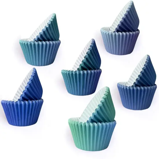 300PCS Mini Gradient Cupcake Liners Cupcake Cups 6 Designs Blue Gradient Cupcake Papers Baking Cups Cupcake Wrappers (Small Size) {5}