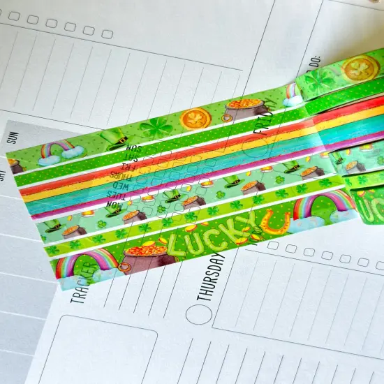 St Patricks Day Green Rainbow St Pattys Washi Tape Set March 2025 - W127 {4}