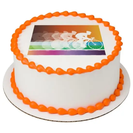 Cycling bike riding PhotoCake&reg; Edible Cake Topper Icing Image for 8 inch round cake or larger {1}