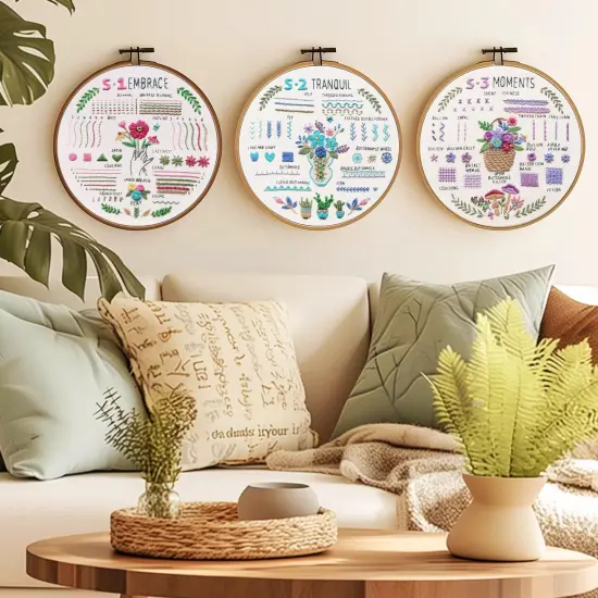 3 Sets Embroidery Kit for Beginners, 37 Embroidery Stitch Kits Adults Beginner with Embroidery Patterns, Punch Needle Point Kits Adults Including Embroidery Supplies and Instruction Video {2}