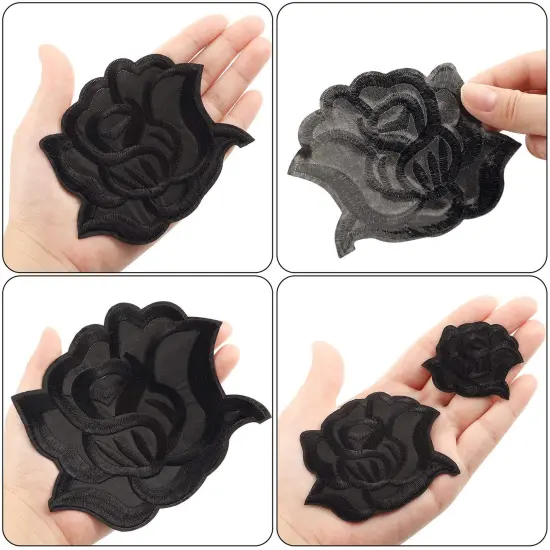 8 Pieces 8 Pieces Black Iron On Rose Flower Patches for Clothes Fabric Repair Patches 4 Size Embroidered Sew On Flower Patches Applique Patches for Jacket Jeans Clothes Hats Shoes Bags {3}